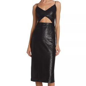 L'AGENCE Femme Sequin Cutout Dress Sz 14 Black Slit Plus Size Midi Dress